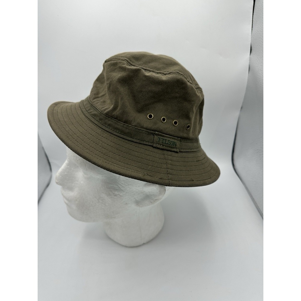 Filson Tin Cloth Bush Hat Olive Green Waxed Bucket Hat USA Size M